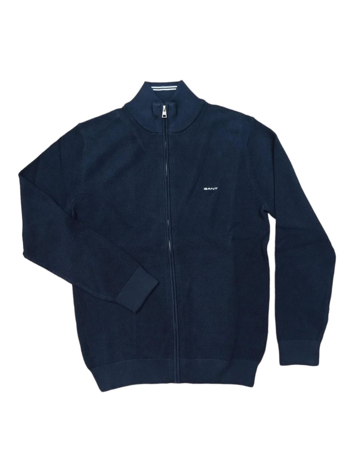 Gant | Cotton Knitwear Pique Zip Cardigan | Navy, Size: S