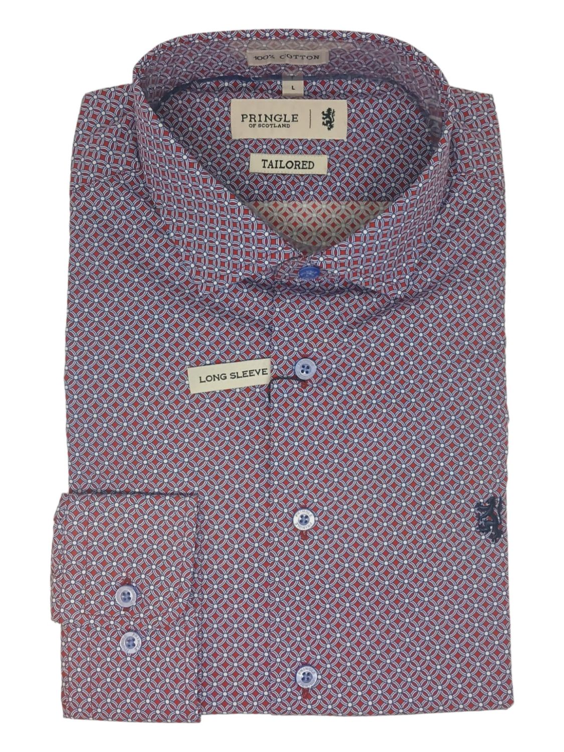 Pringle | Tailored Long Sleeve Shirt | Raymond | Geo Circle Print | Red, Size: S