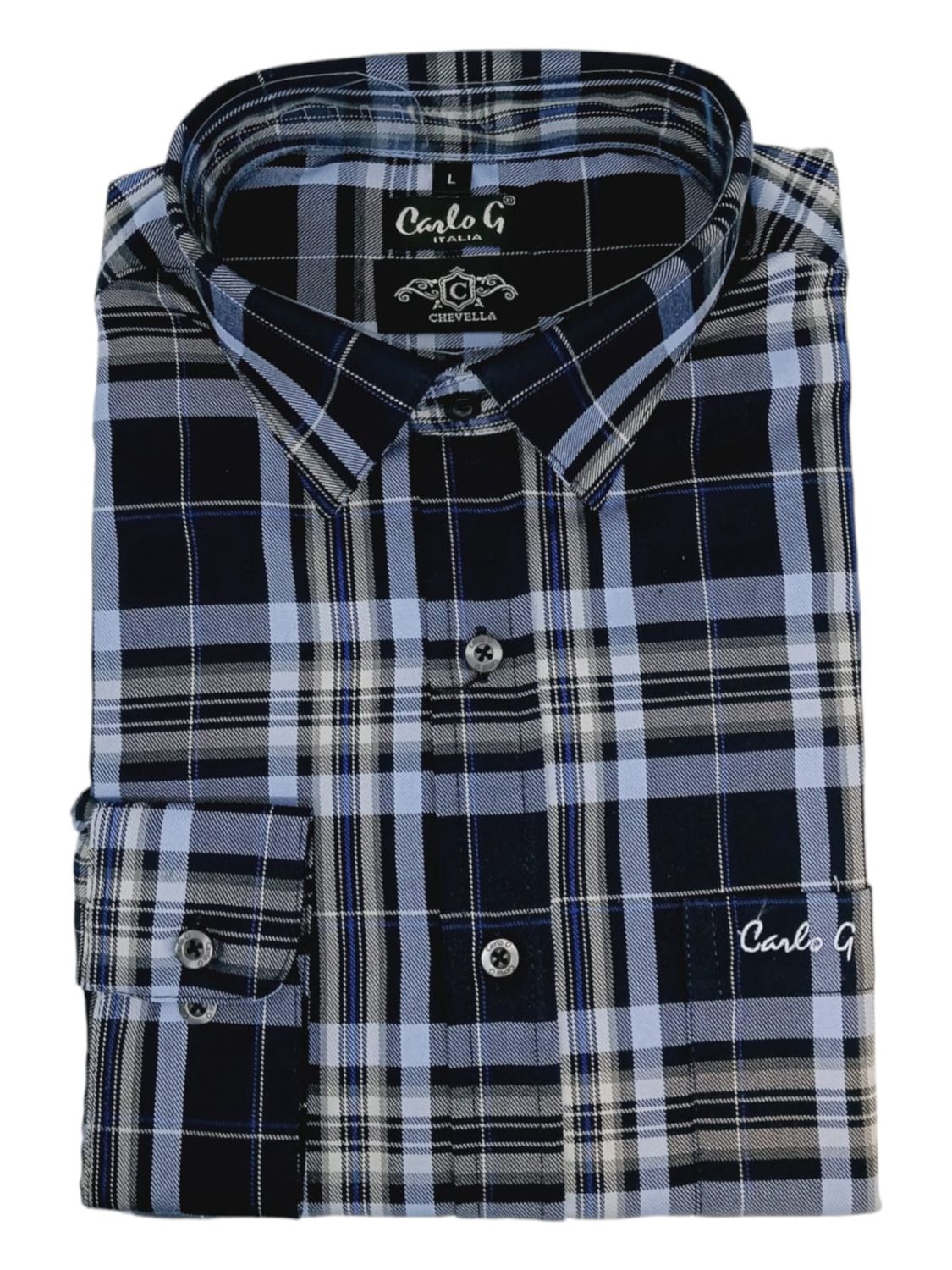 Carlo Galucci | Long Sleeve NBD Shirt | Chevella | Navy Check, Size: S