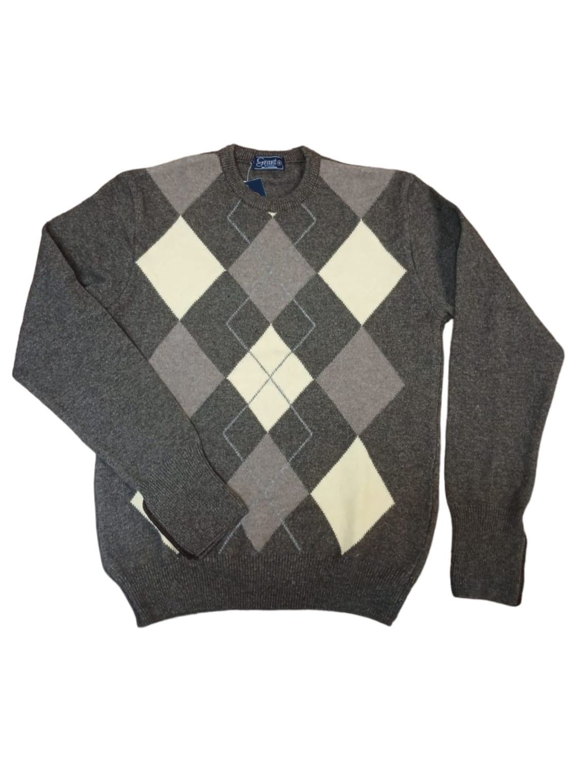 Grant | Lambswool Crew Neck Jersey | Diamond | Mulch, Size: S