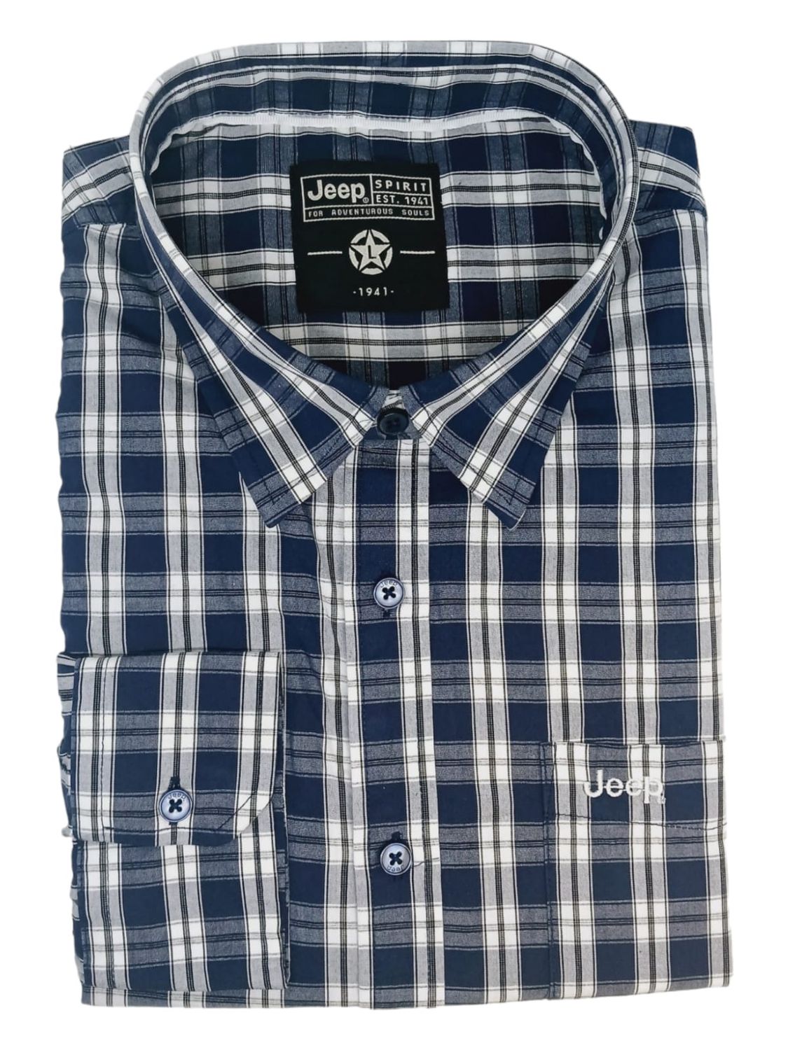 Jeep | Yarn Dyed Long Sleeve Shirt | Navy Check, Size: M