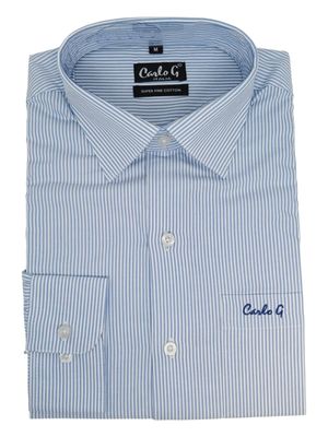 Carlo Galucci | Long Sleeve Shirt | Blue Fine Stripe