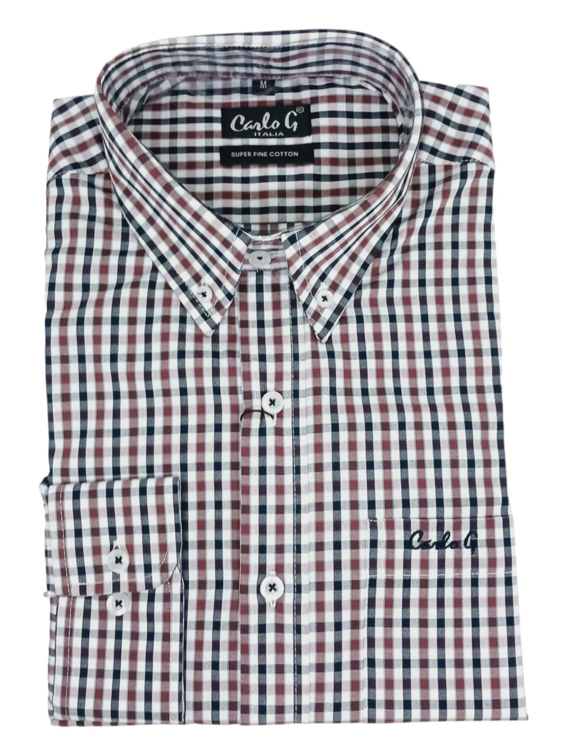 Carlo Galucci | Long Sleeve Shirt | Burgundy Check, Size: S