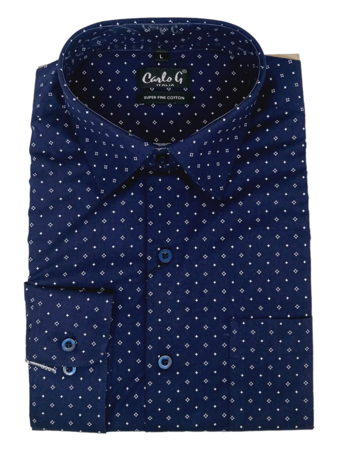 Carlo Galucci | Long Sleeve Shirt | Navy Stars Pattern, Size: S