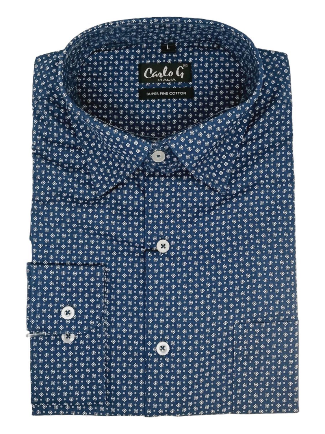 Carlo Galucci | Long Sleeve Shirt | Navy Pattern, Size: S