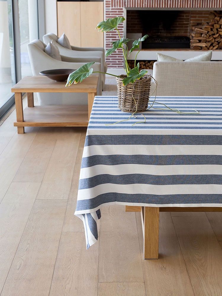 Linen House | Revana Stripe Table Cloth | Navy, Size: 150x275