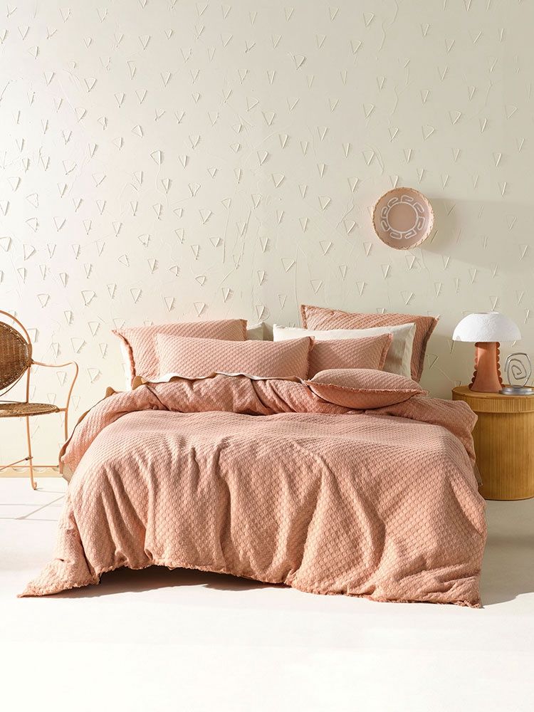 Linen House | Raquelle Duvet Cover Set | Pink Clay, Size: King - 230x220