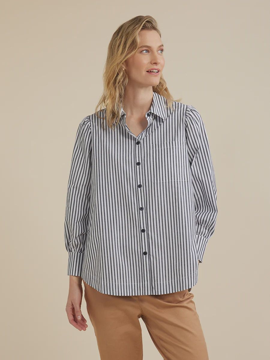 Yarra Trail | Stripe Shirt | Navy-Charcoal, Size: 10