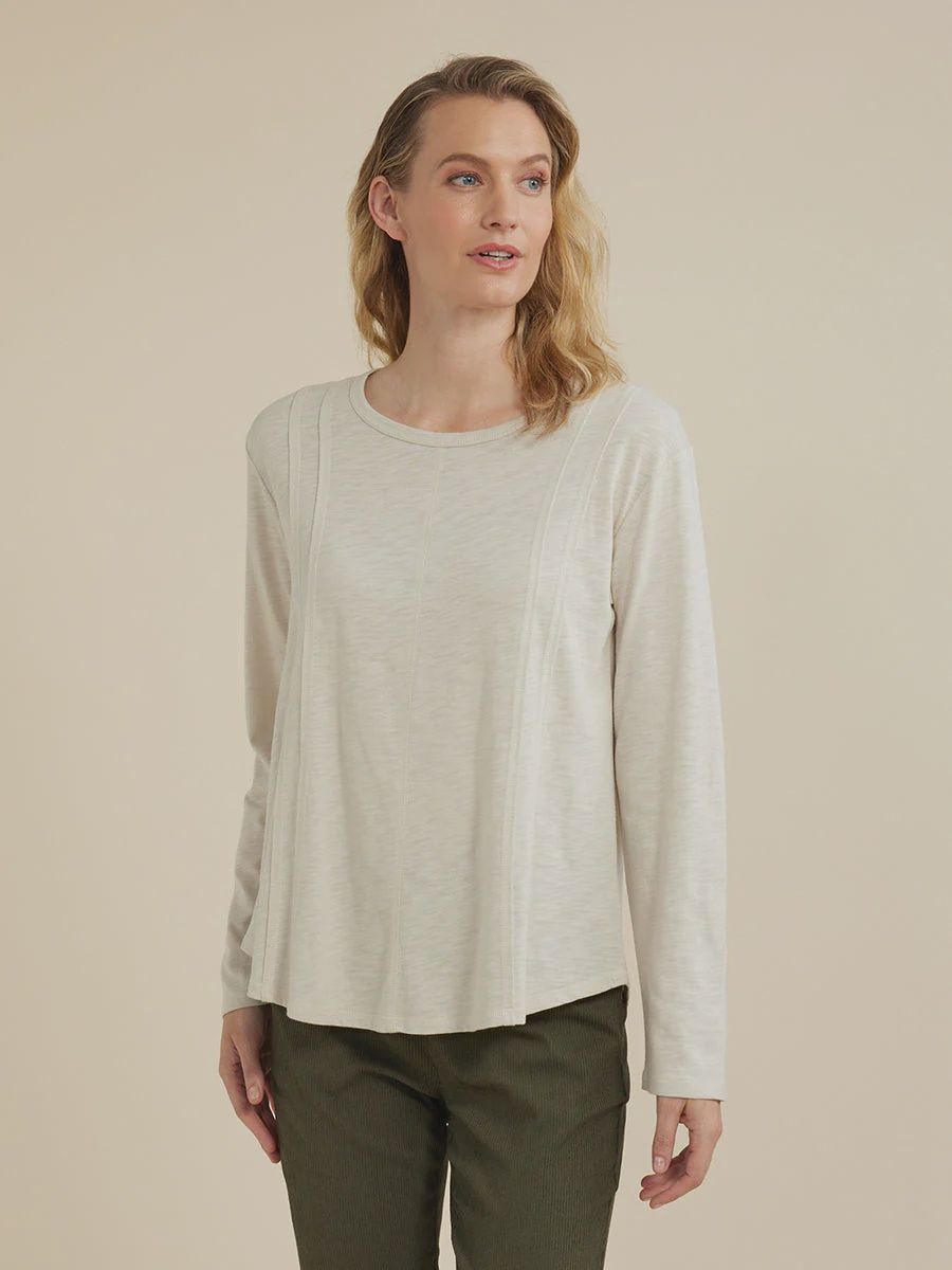Yarra Trail | Long Sleeve Curved Panel Tee | Bone, Size: S