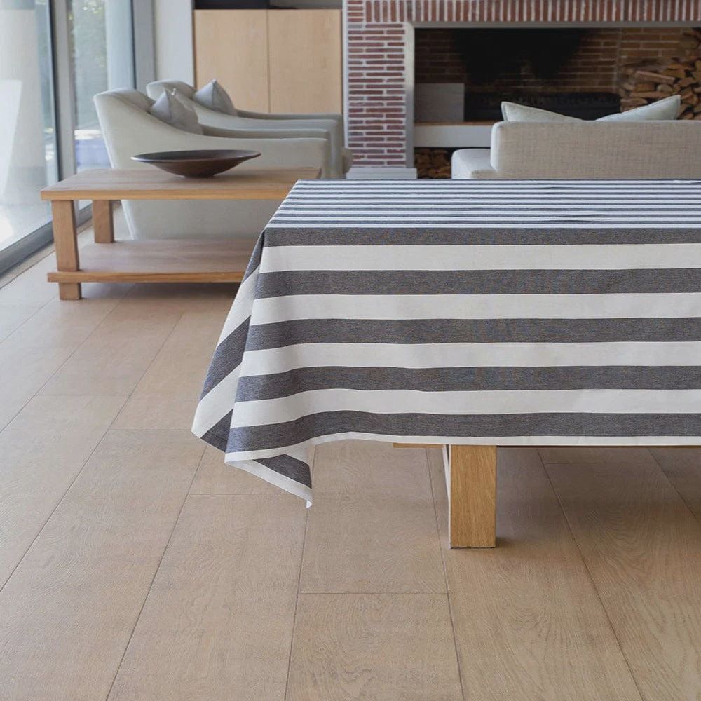 Linen House | Revana Stripe Table Cloth | Black, Size: 150x230