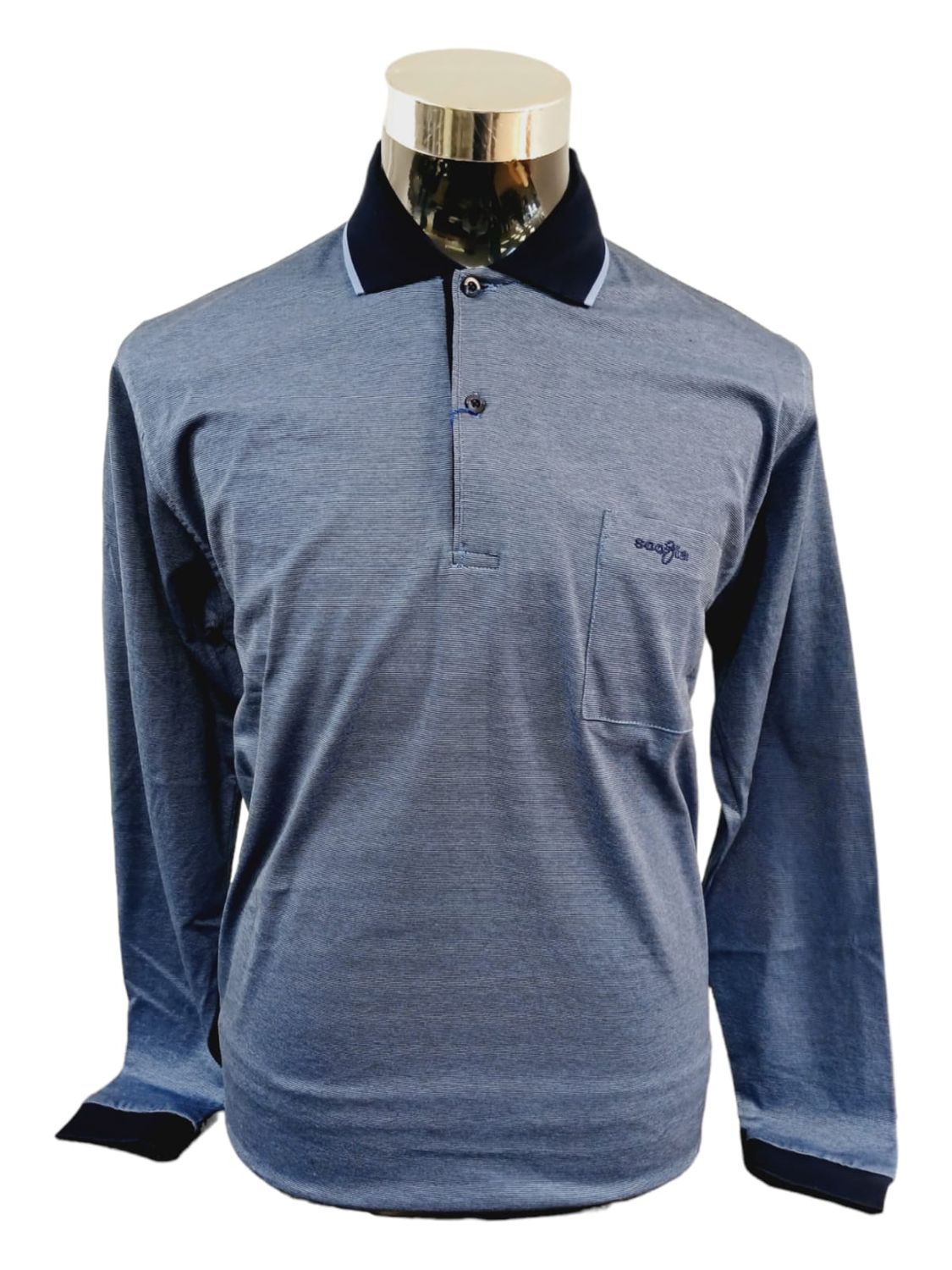 Scozia | Mercerized Long Sleeve Golfer | Blue, Size: S