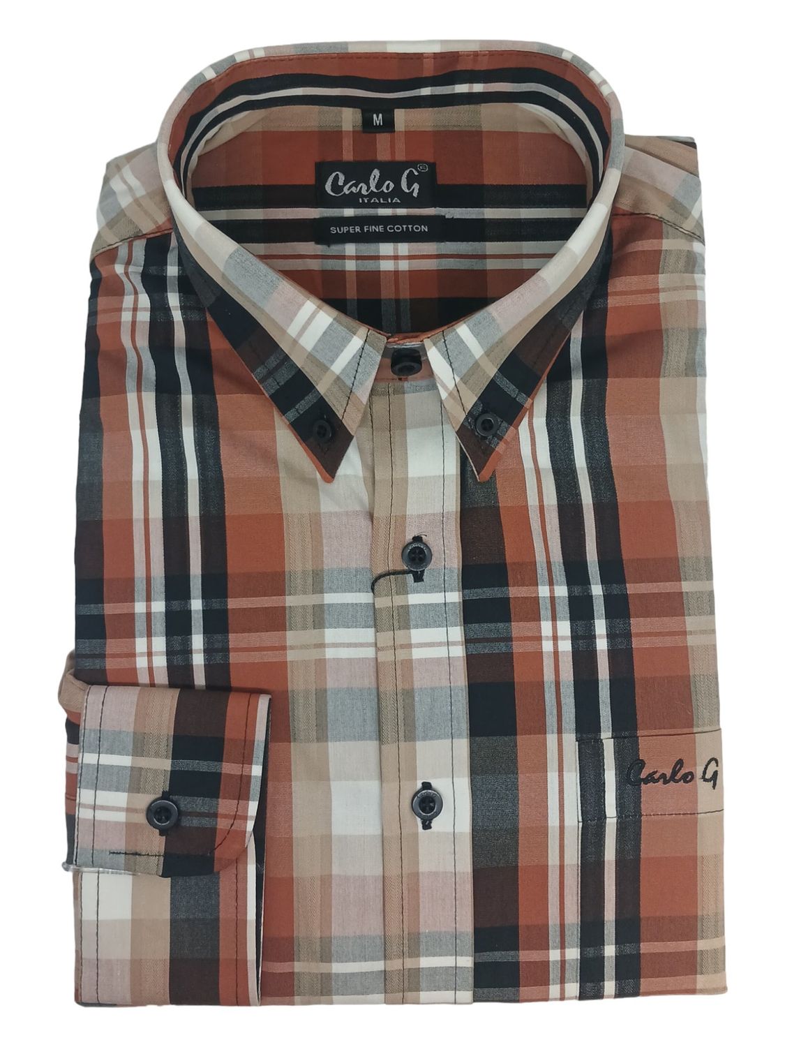 Carlo Galucci | Long Sleeve Classic Fit BD Shirt | Rust Check, Size: S