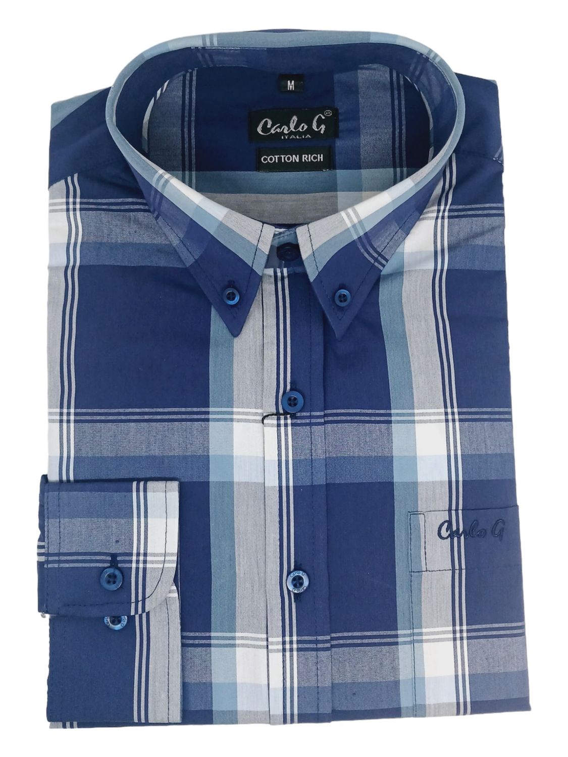 Carlo Galucci | Long Sleeve Classic Fit BD Shirt | Navy Check, Size: S