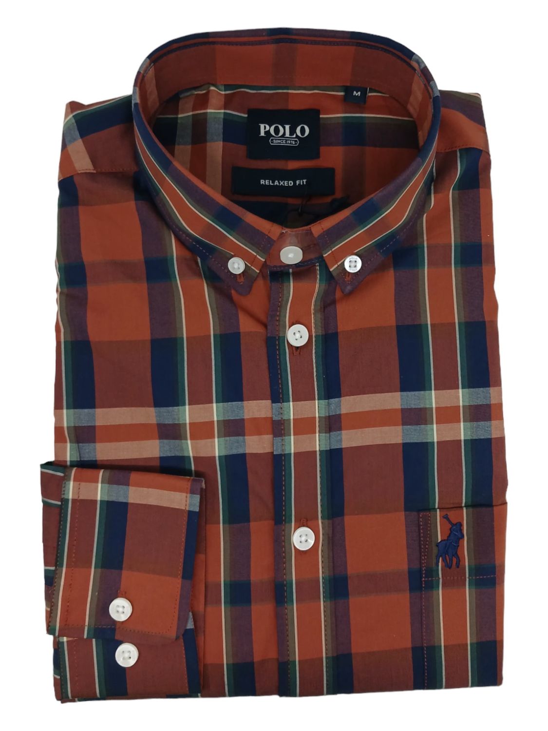 Polo | Long Sleeve Shirt | Weekender | Bold Orange Check, Size: S