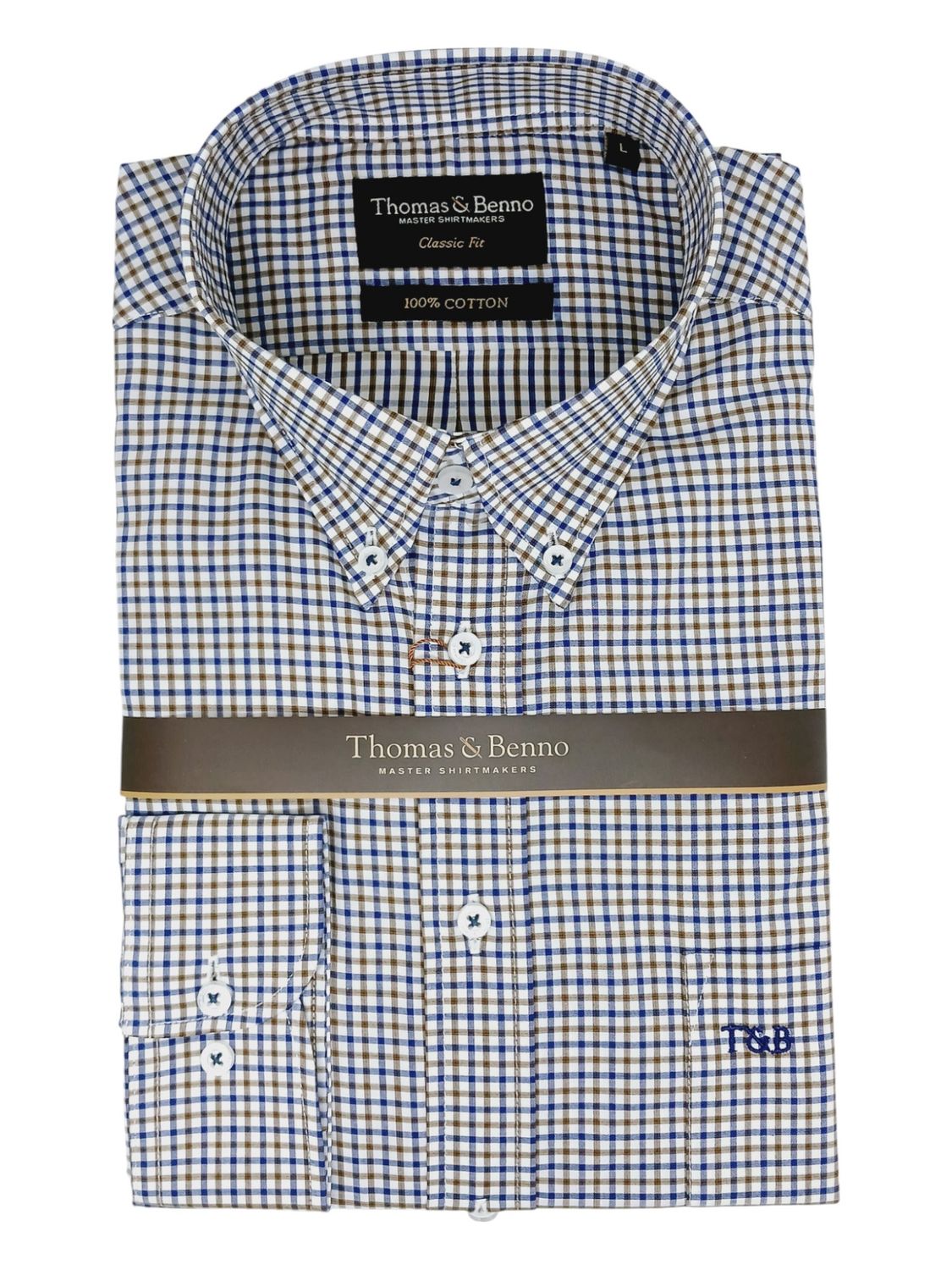 Thomas &amp; Benno | Classic Long Sleeve Shirt | Brown Check, Size: S