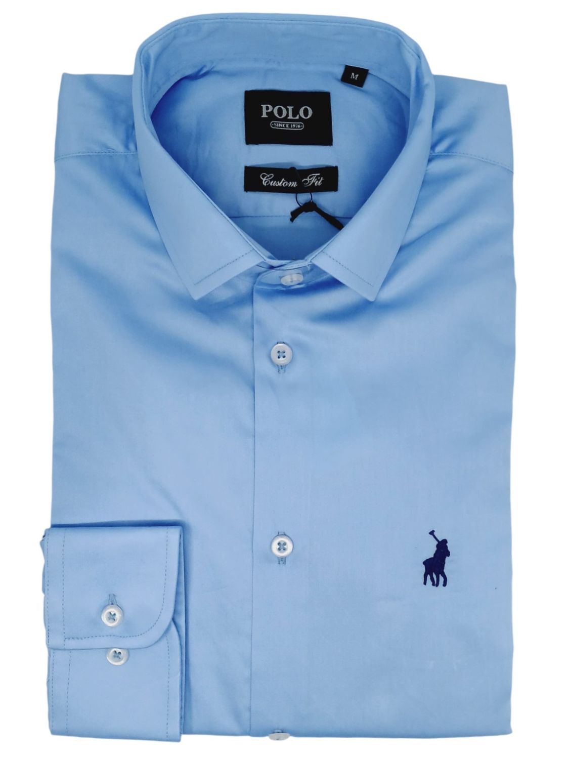 Polo Long Sleeve Shirt | Greig Sateen Signature | Light Blue, Size: S