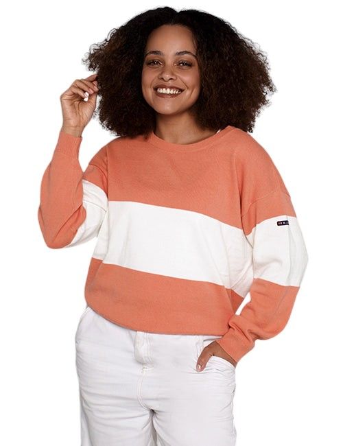 BATELA | Women's Costera Striped Knit | Coral/ Cream, Size: S