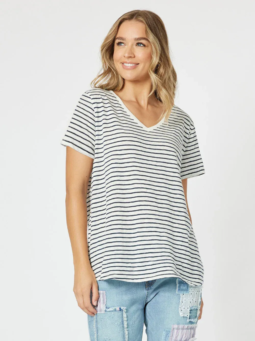 Threadz | Scout Stripe Tee | Marine &amp; White, Size: S