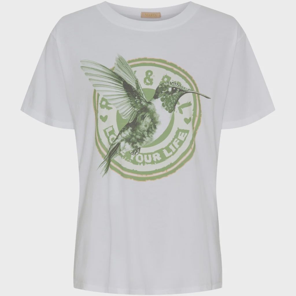 Marta Du Chateau | Mdc Inge Tee | White &amp; Military Hummingbird, Size: S/M