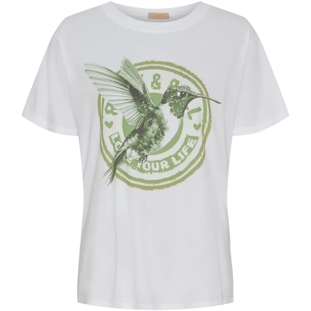 Marta Du Chateau | Mdc Inge Tee | White &amp; Military Hummingbird, Size: S/M
