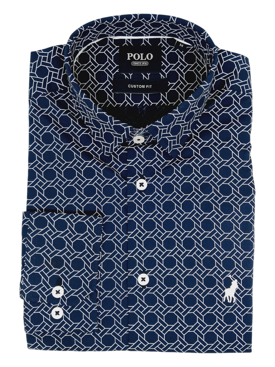 Polo | Eli Long Sleeve Shirt | Geometric Printed | Navy, Size: S