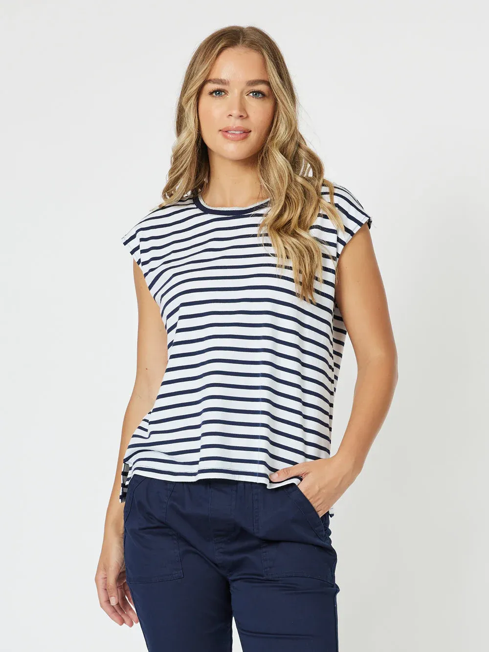 Threadz | Portia Stripe T-shirt | Navy &amp; White, Size: S