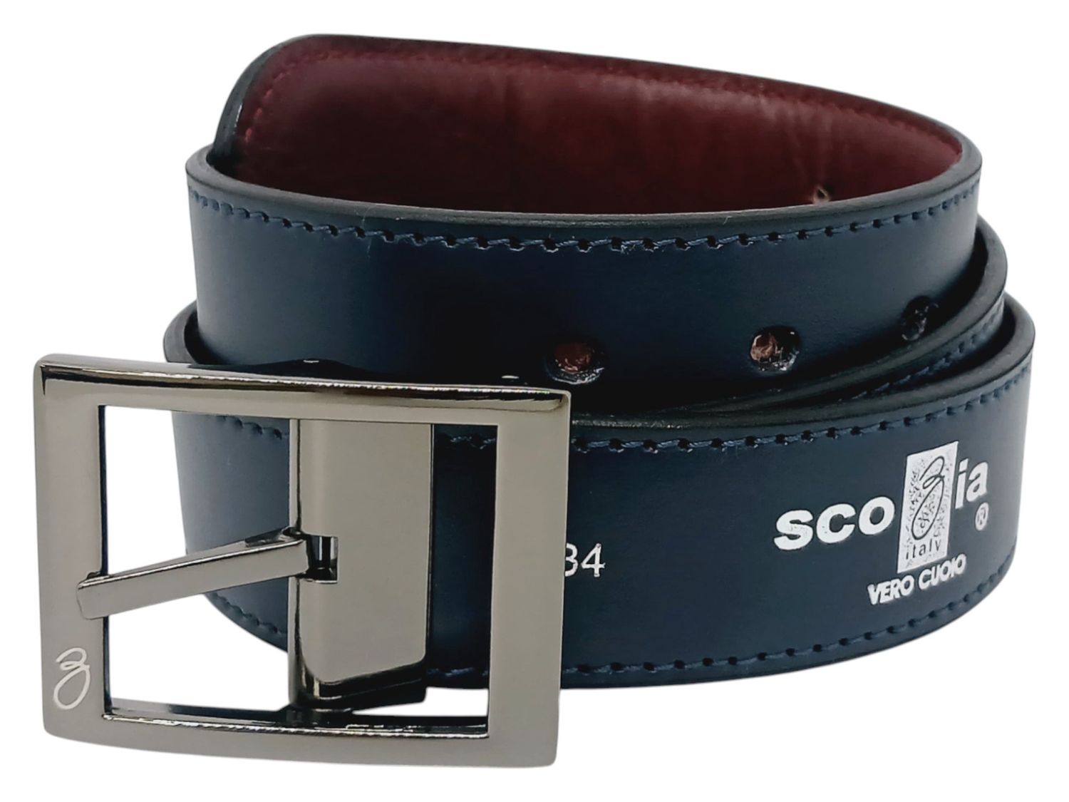 Scozia | Reversible Leather Belt | Burgundy &amp; Navy, Size: 32