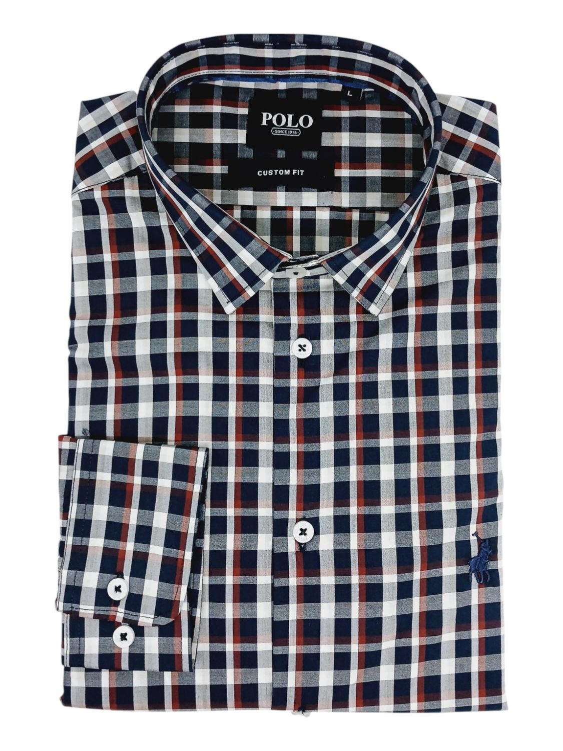 Polo | Miguel Long Sleeve Shirt | Micro Print | Navy, Size: M