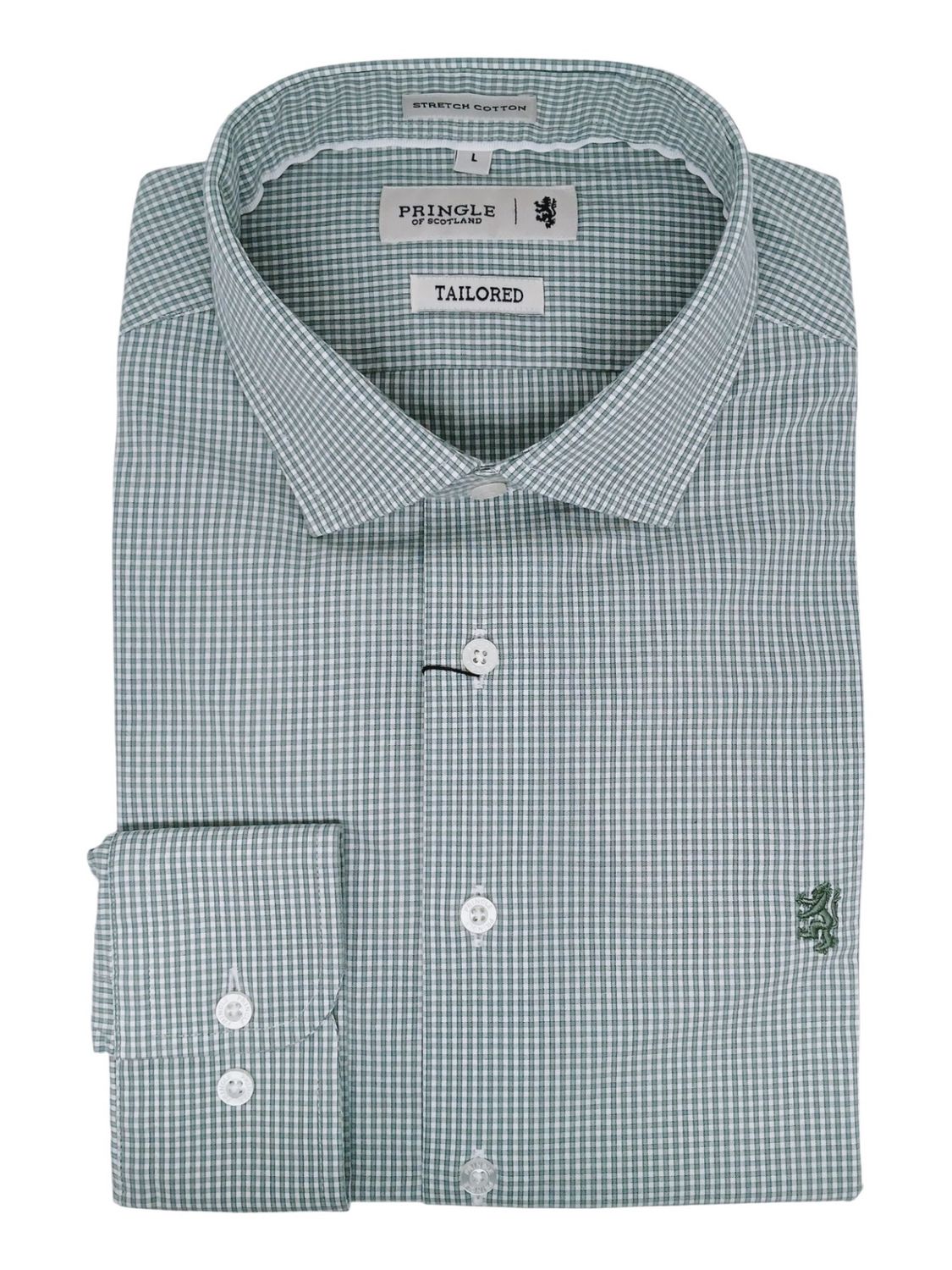 Pringle | Tailored Long Sleeve Easy Care Shirt | Benjamin | Sage, Size: S