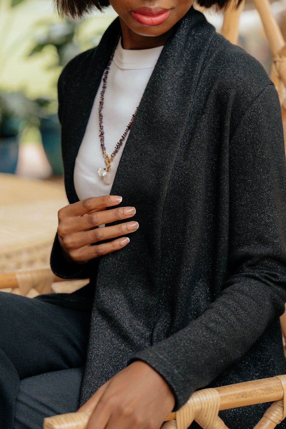 Willow | Roll Collar Jacket | Black Lurex Cashmere, Size: S
