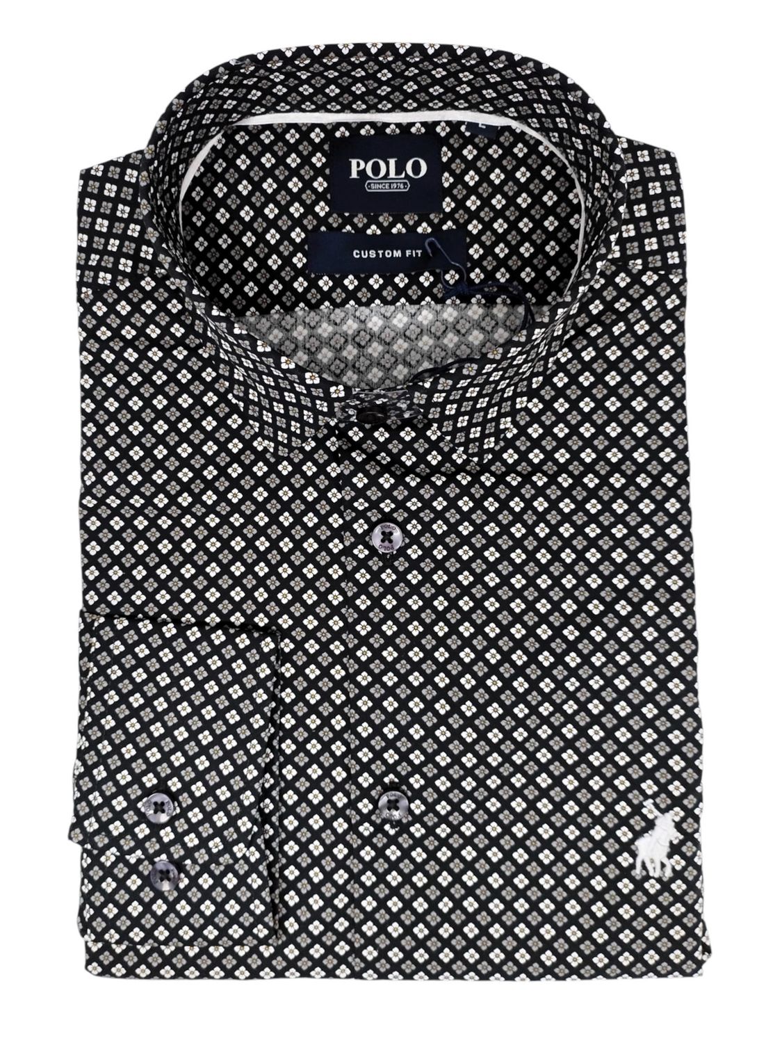 Polo |  Ares Long Sleeve Shirt | Floral Print | Black, Size: M