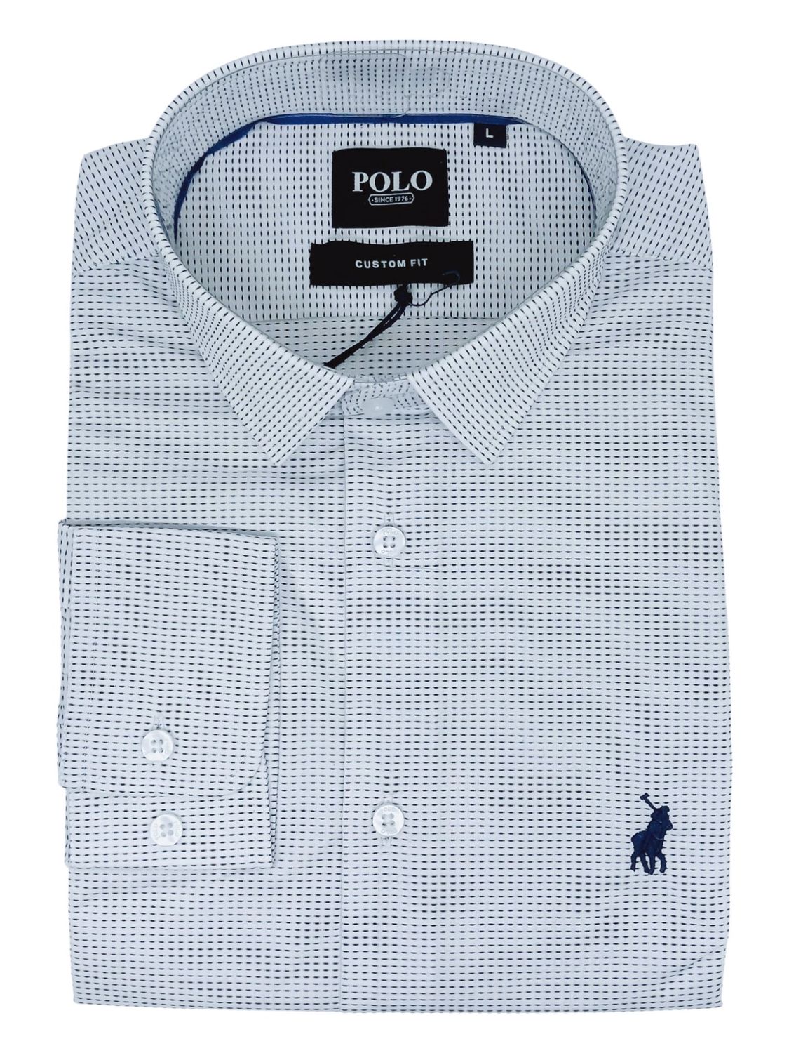 Polo | Mahan Textured Long Sleeve Shirt | Blue &amp; White, Size: M