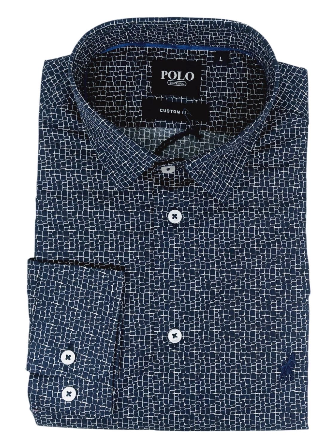 Polo | Moses Textured Long Sleeve Shirt | Navy Check, Size: M