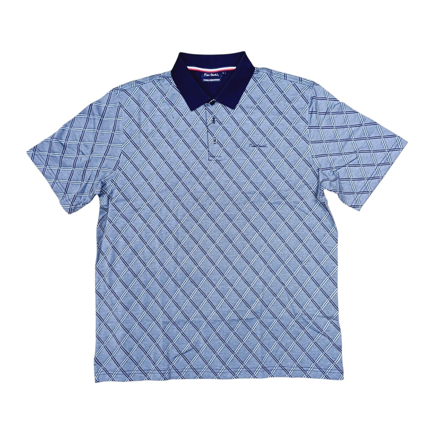 Pierre Cardin | Double Mercerised Jacquard Golfer | Blue, Size: S