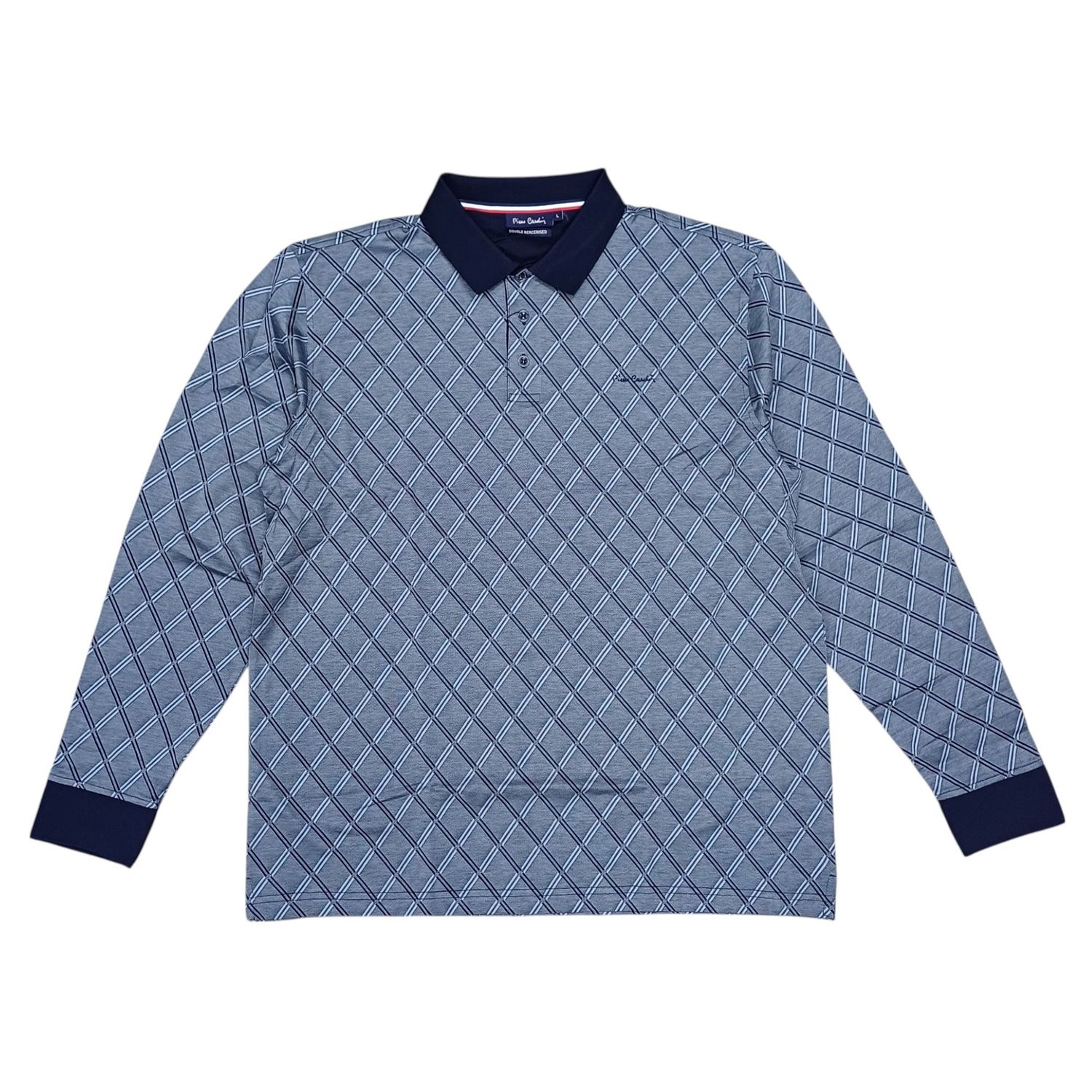 Pierre Cardin | Long sleeve Double Mercerised Jacquard Golfer | Blue, Size: S