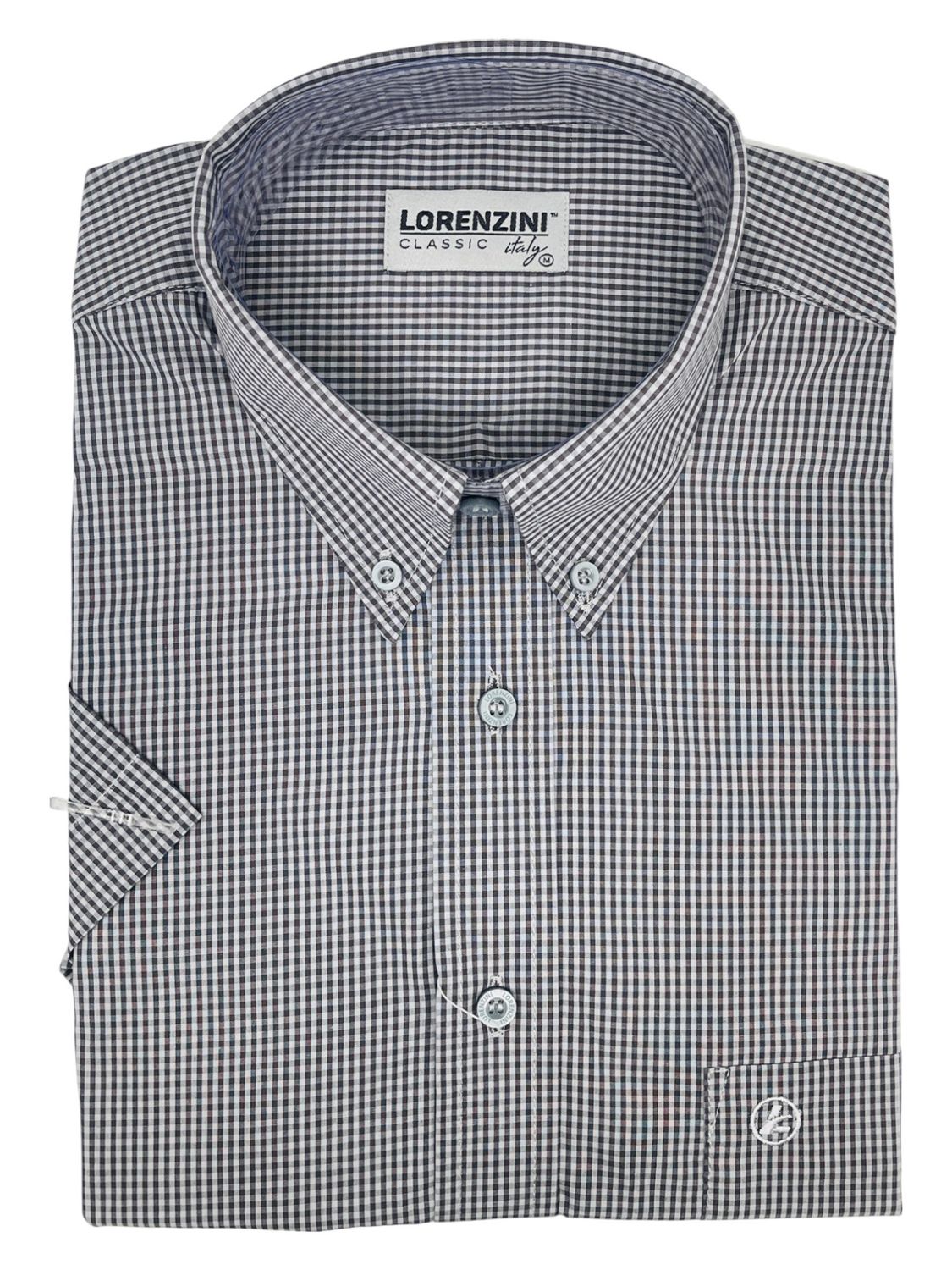 Lorenzini | Classic Short Sleeve Shirt | LS50/364 | Grey Check, Size: S