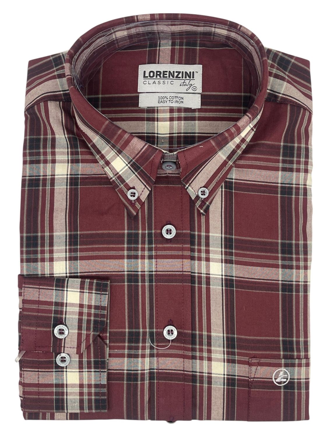 Lorenzini | Classic Long Sleeve Shirt | LO50/212 | Maroon Check, Size: S