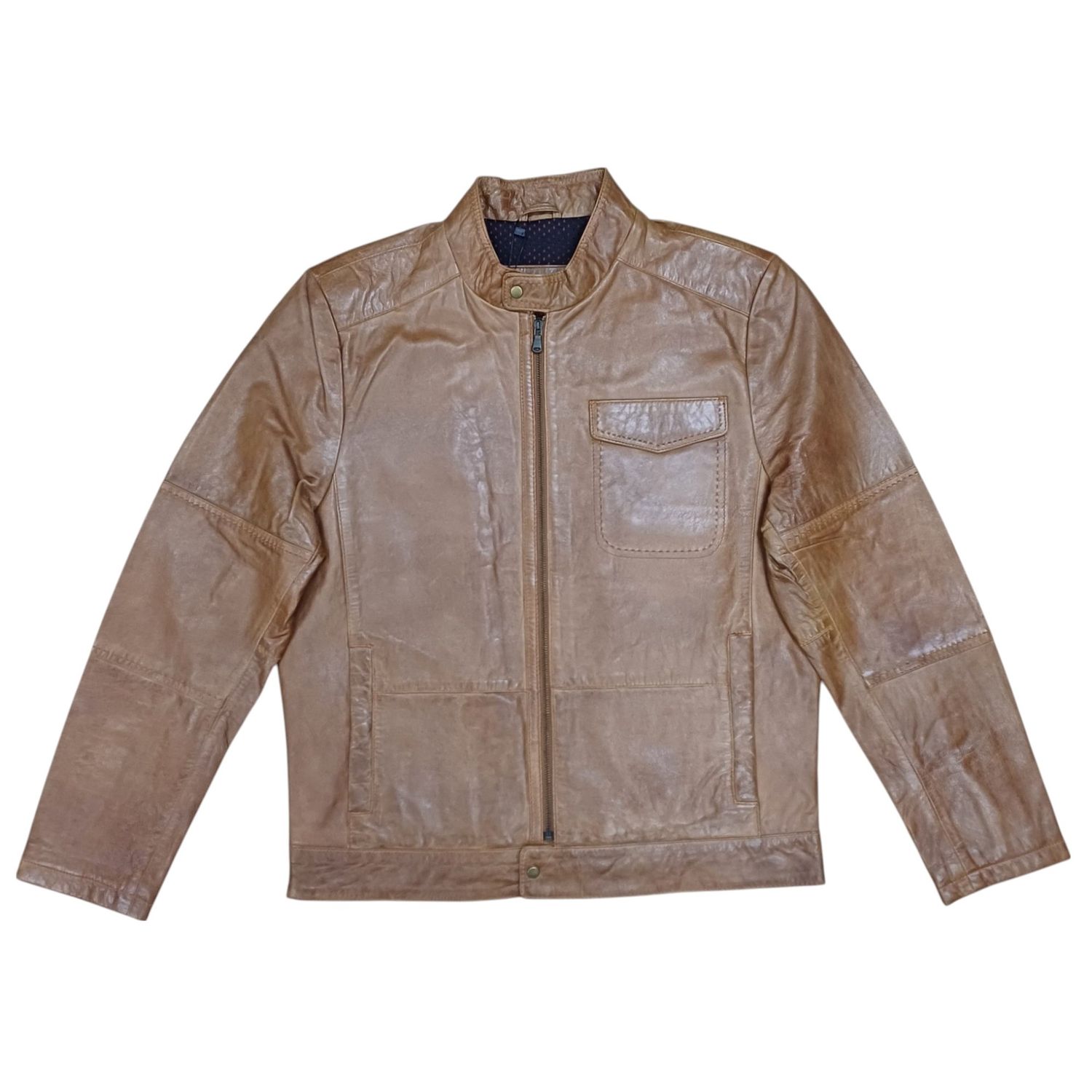 Azariah | Mens Leather Jacket | Shiny Camel, Size: M