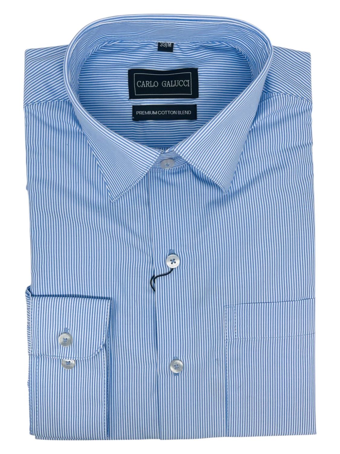 Carlo Galucci | Staffie Long Sleeve Shirt | Sky Stripe, Size: 50