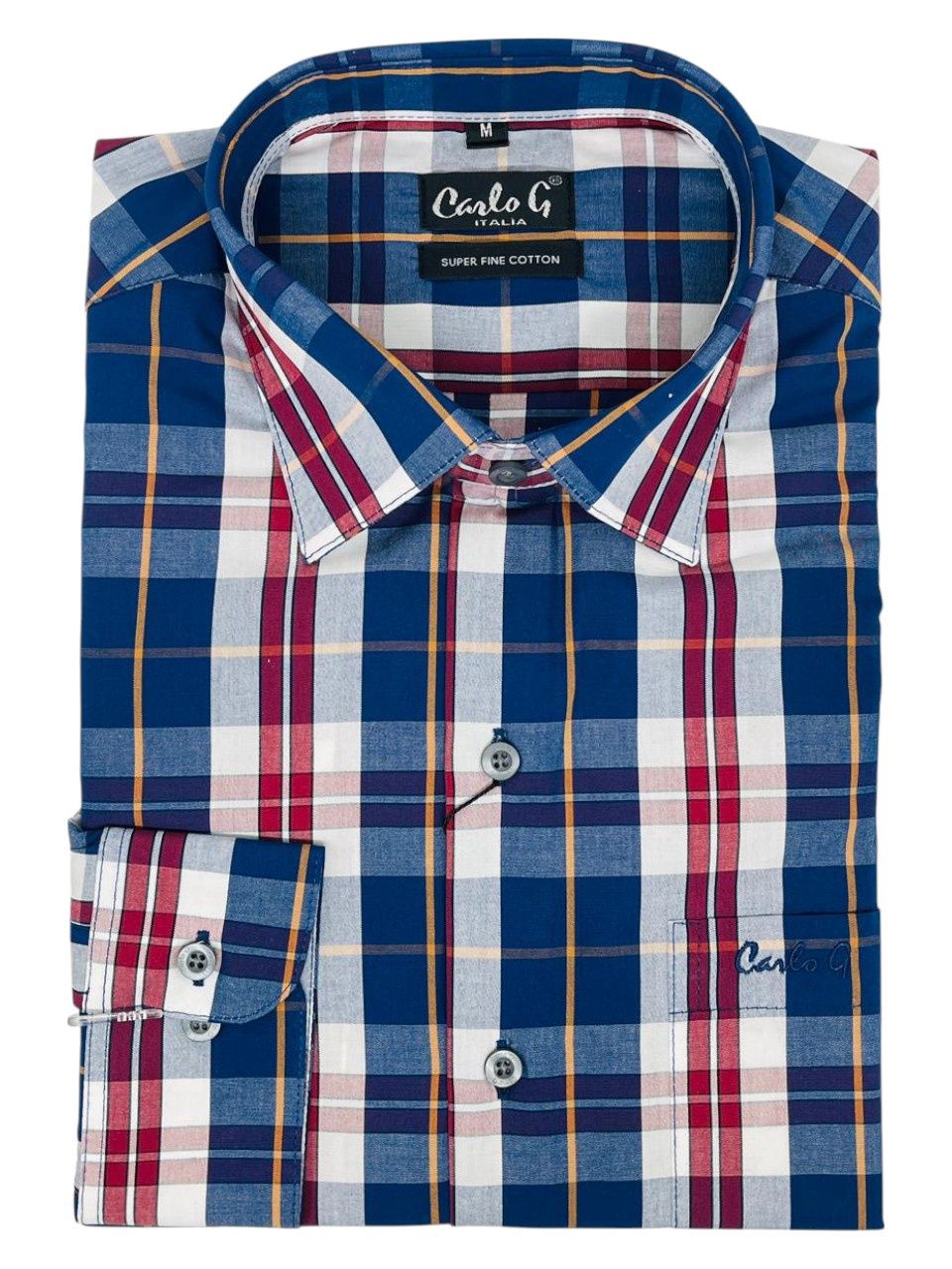 Carlo Galucci | Classic Fit Long Sleeve Shirt | Navy &amp; Burgundy Check, Size: S