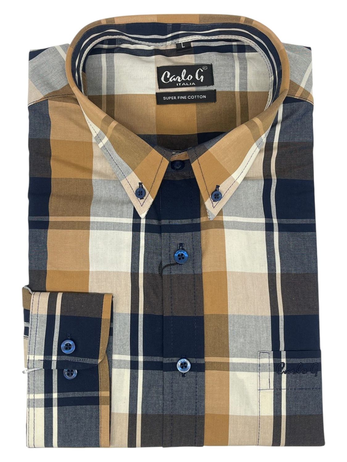 Carlo Galucci | Classic Fit Long Sleeve Shirt | Multi Check, Size: S