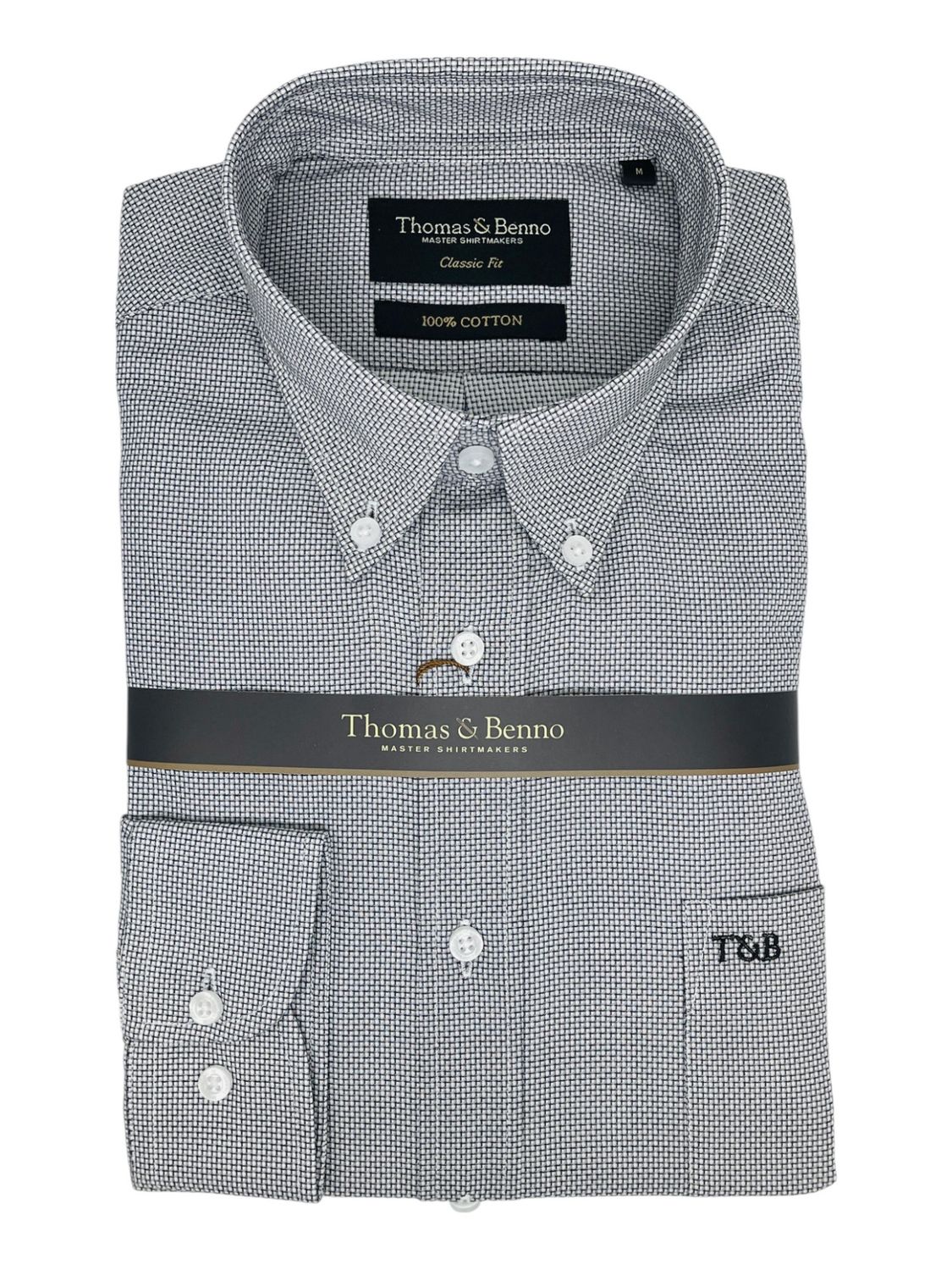 Thomas &amp; Benno | Classic Long Sleeve Shirt | Grey Pattern, Size: M