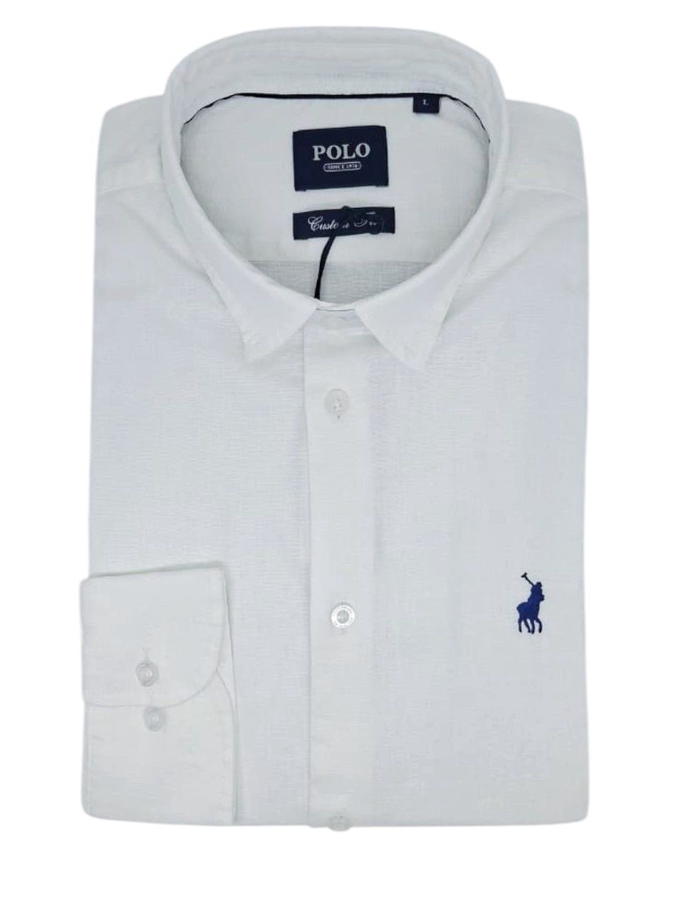 Polo Long Sleeve Shirt | Plain Linen | White, Size: M