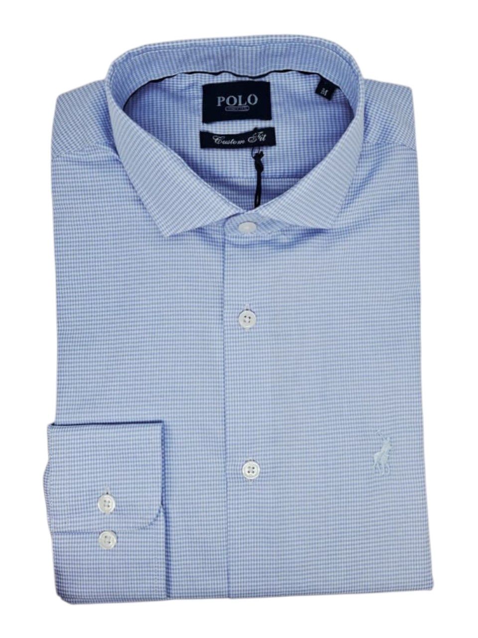 Polo | Long Sleeve Shirt | Micro Check | Blue, Size: S