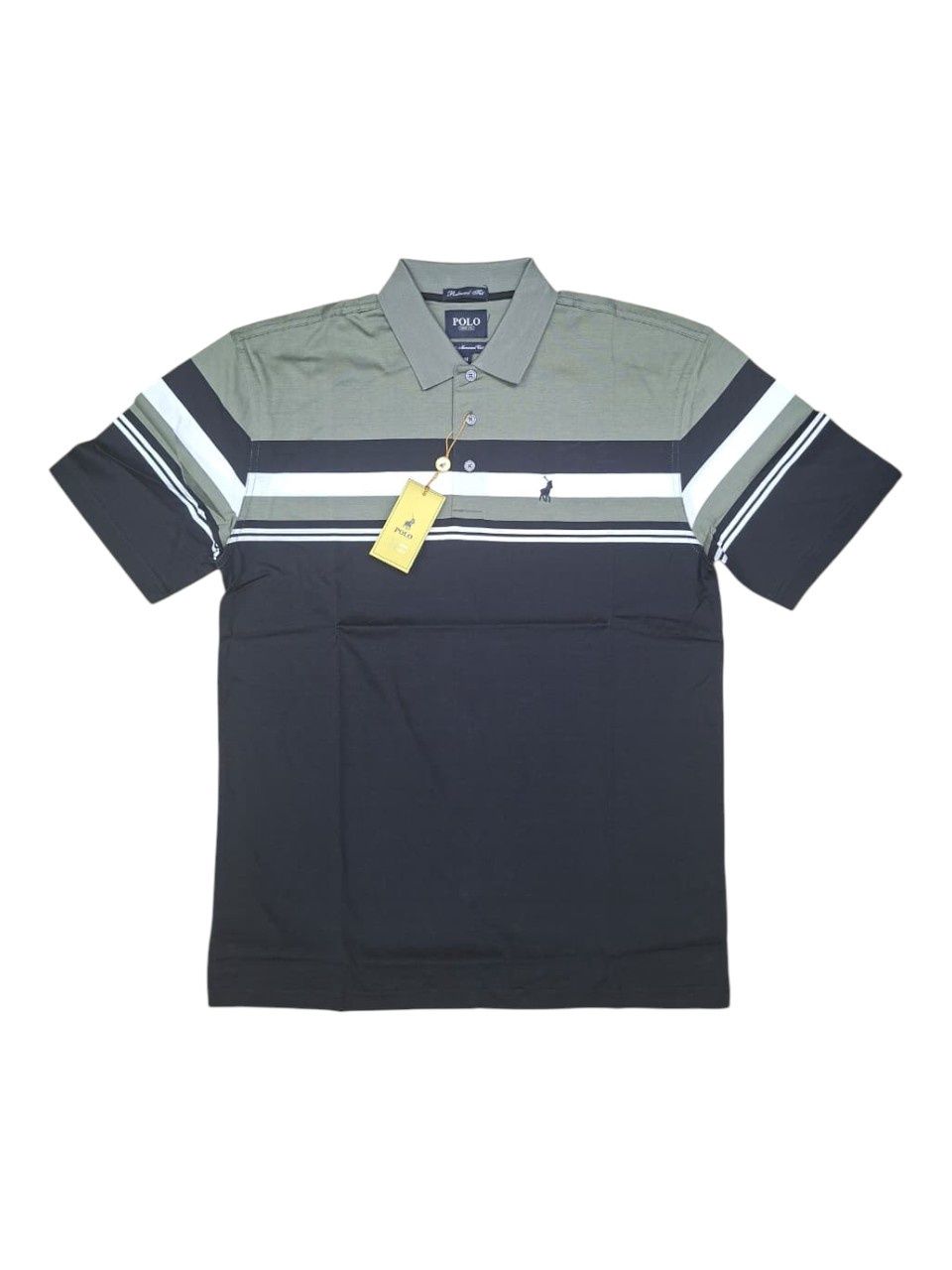 Polo | Double Mercerized Stripe Golfer | Fatigue, Size: M