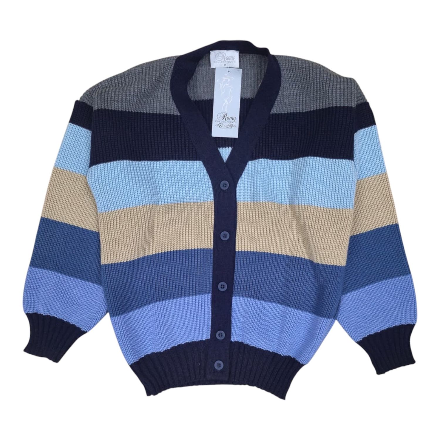 Romy | Stripe Button Front Cardigan C4345 | Navy, Size: S