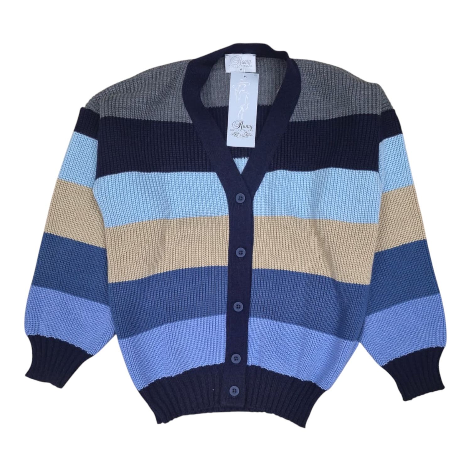 Romy | Stripe Button Front Cardigan C4345 | Navy, Size: S