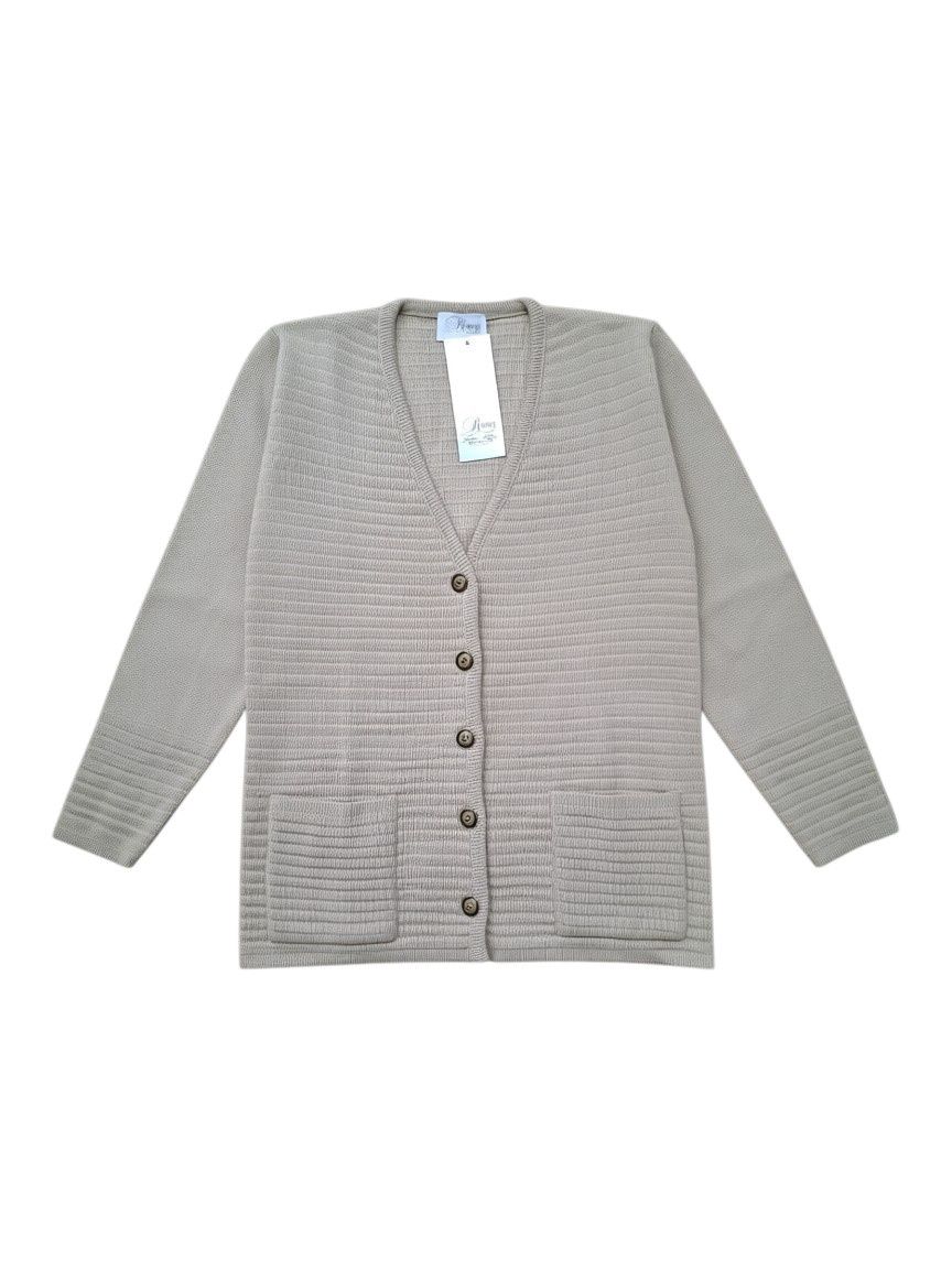 Romy | Ribbed Button Front V-neck Cardigan J3746 | Natural