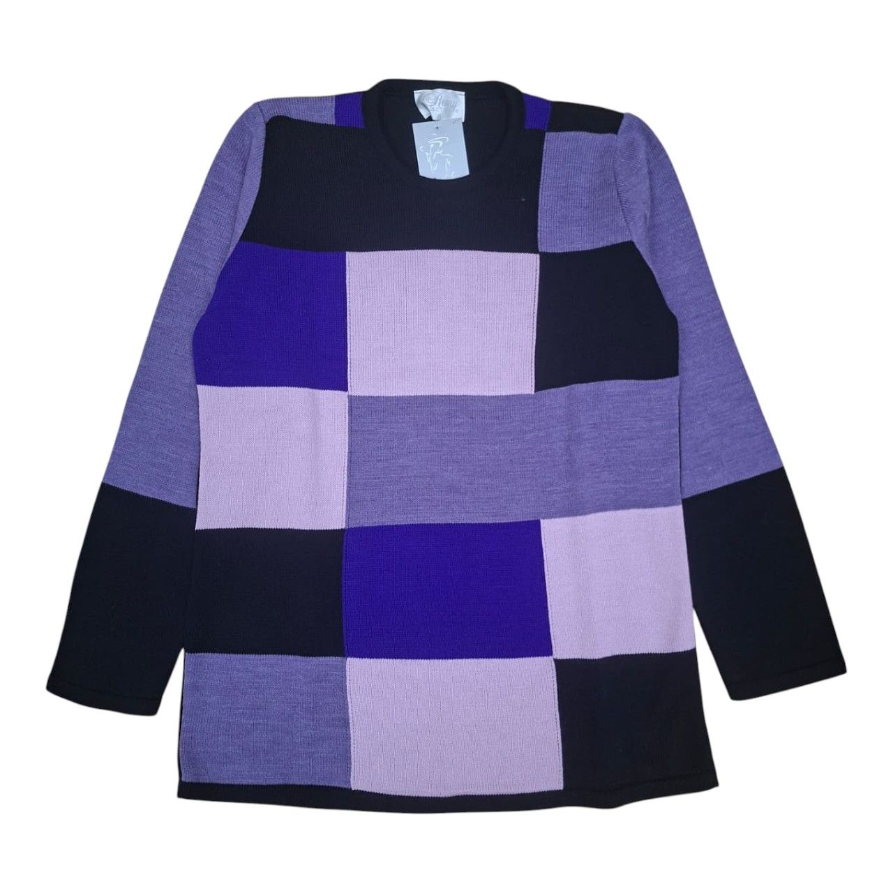 Romy | Block pattern long knit pullover | Multi, Size: S