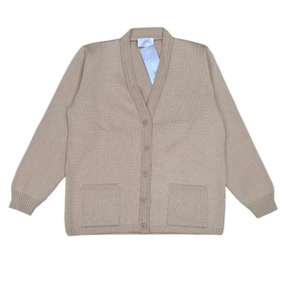 Romy | Ribbed trim v-neck cardiganv C1800 | Biscuit